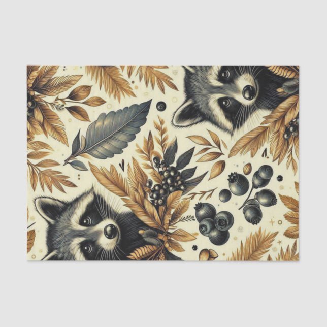 Papier Mousseline Cute Vintage Racoon Motif (Recto)