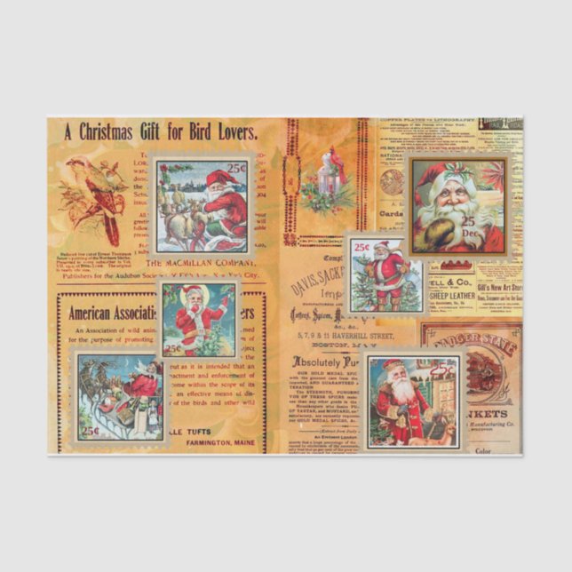 Papier Mousseline Cute Vintage Santas and Newspaper Collage (Recto)