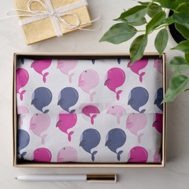 Papier Mousseline Cute Whales, Pattern of Whales, Sea Animals (Cadeau)