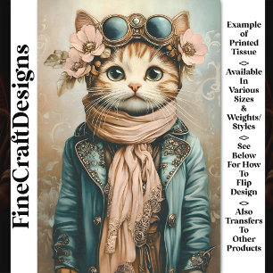 Papier Mousseline Cute Whimsical Steampunk Chat + Écharpe BH2 Découp
