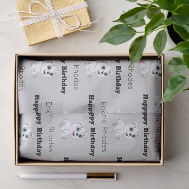 Papier Mousseline Cute white polar bear on gray birthday (Cadeau)