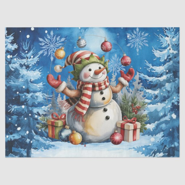 Papier Mousseline Cute Winter Blue Christmas Snowman  (Recto)