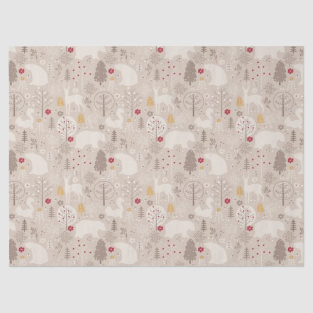 Papier Mousseline Cute Woodland Animaux Nordic Motif Noël (Recto)