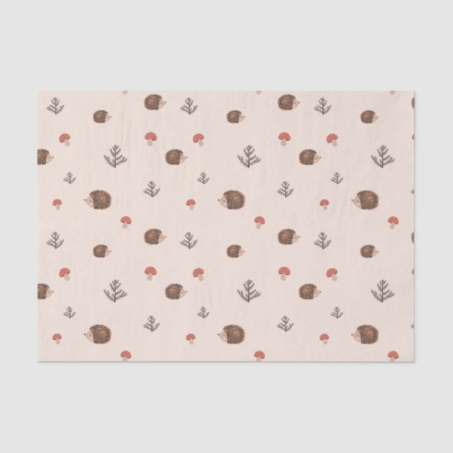 Papier Mousseline Cute Woodland Hérisson et Motif de champignons (Recto)