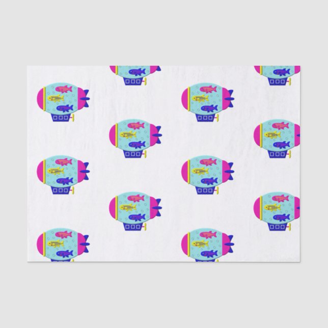 Papier Mousseline Cute Zebra Fish in a Zeppelin (Recto)
