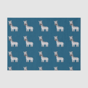 Papier Mousseline Cute Zebra Zoo Animaux Noir Blanc Bleu