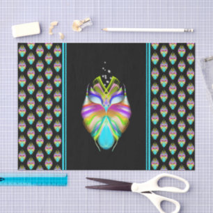 Papier Mousseline Cyan coloré et hibou Oracle noir