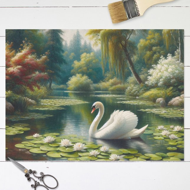 Papier Mousseline Cygne blanc sur le lac Impressionnisme Découpage (Créateur téléchargé)