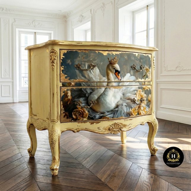 Papier Mousseline Cygne couronné d'or avec fleurs jaunes Découpage (Créateur téléchargé)