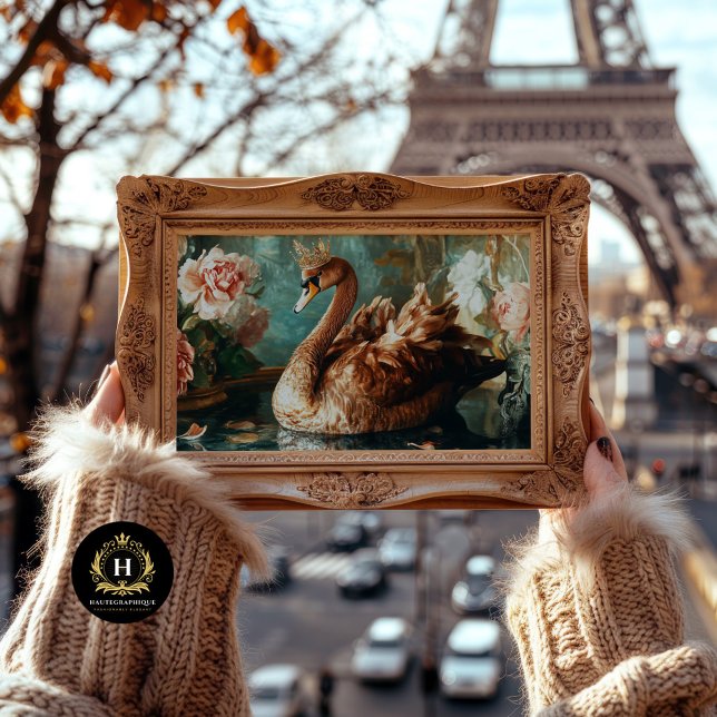 Papier Mousseline Cygne de bronze avec couronne et fleurs roses Déco (Créateur téléchargé)