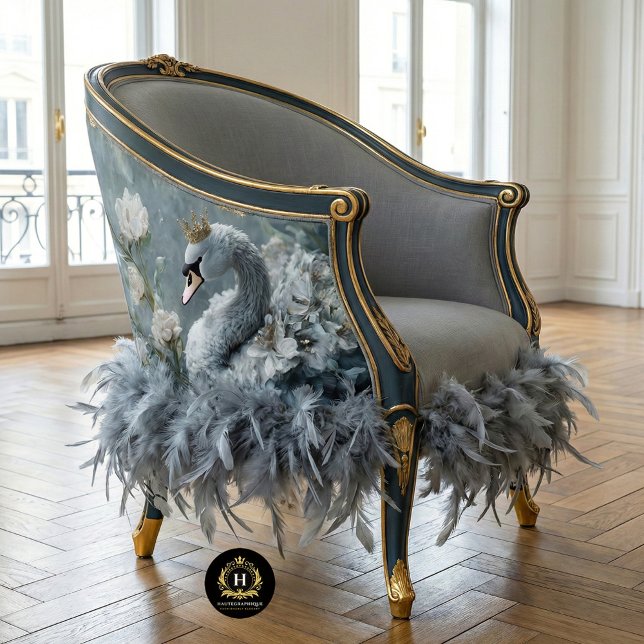 Papier Mousseline Cygne Gris Élégant Couronne Dorée Découpe Florale (Créateur téléchargé)