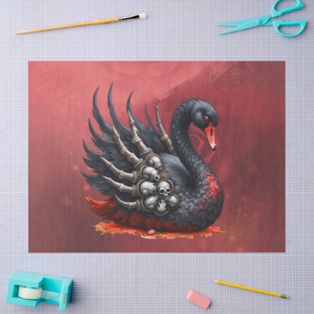 Papier Mousseline Cygne noir d'os – Élégance gothique  (Artisanat)