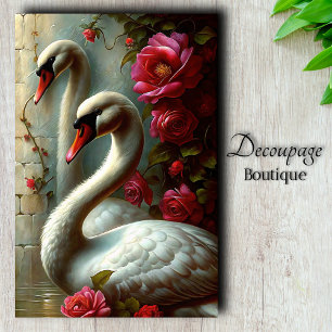 Papier Mousseline Cygnes Élégants et Découpage de Roses