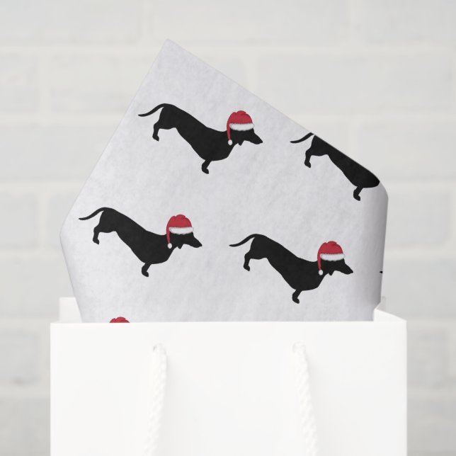Papier Mousseline Dachshund avec un chapeau de Père Noël Noël (Sac cadeau)
