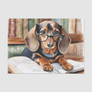 Papier Mousseline Dachshund Watercolor de la bibliothèque vintage