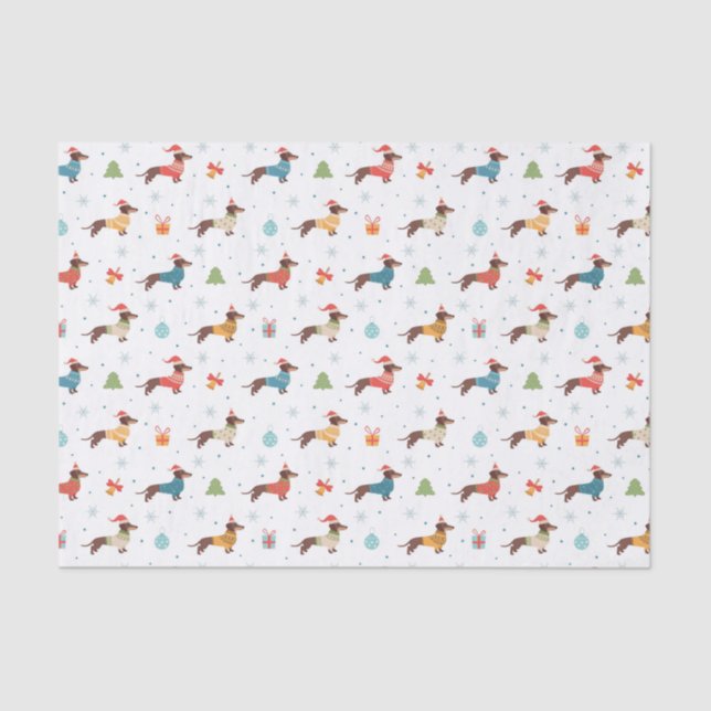 Papier Mousseline Dachshunds dans le Motif des pulls de Noël (Recto)