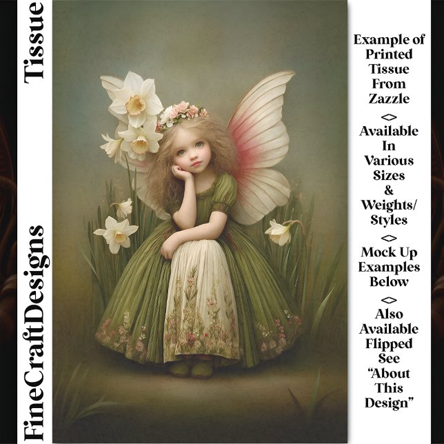 Papier Mousseline Daffodil Flower Fairy En Vert DL5L Decoupage (Créateur téléchargé)