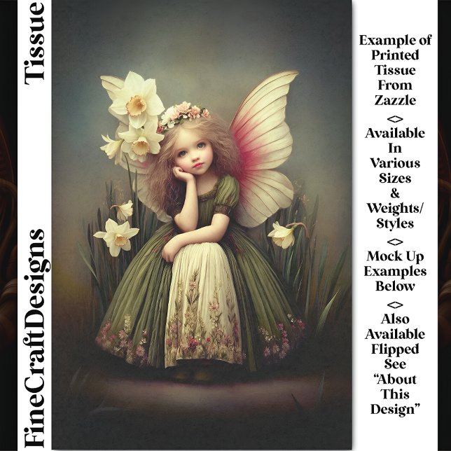 Papier Mousseline Daffodil Flower Fairy, Green DL5LF Decoupage (Créateur téléchargé)