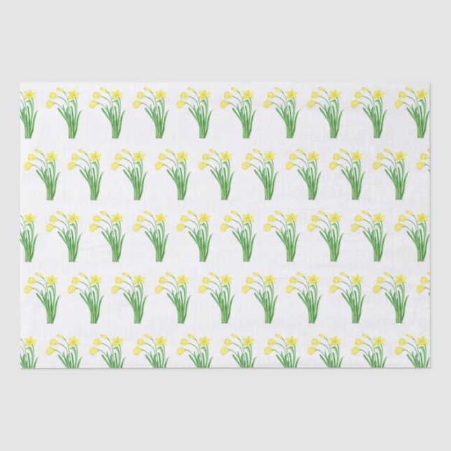 Papier Mousseline Daffodiles Aquarelle Jaune Ressort Floral Joli (Recto)