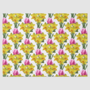 Papier Mousseline Daffodiles et tulipes florales de printemps papier