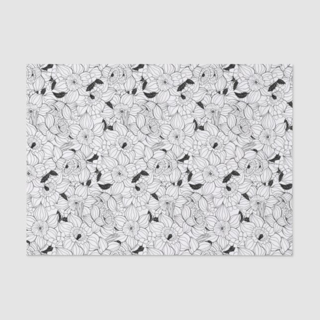 Papier Mousseline Daffodiques motif floral printanier (Recto)