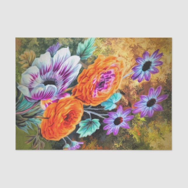 Papier Mousseline Dahlia et marguerite jardin fleuri automne (Recto)