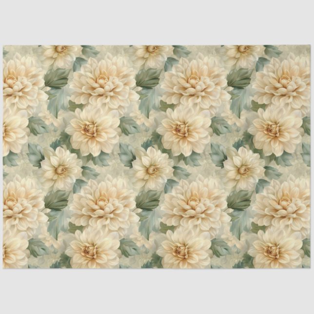 Papier Mousseline Dahlia Flower Motif avec Découpage verte (Recto)