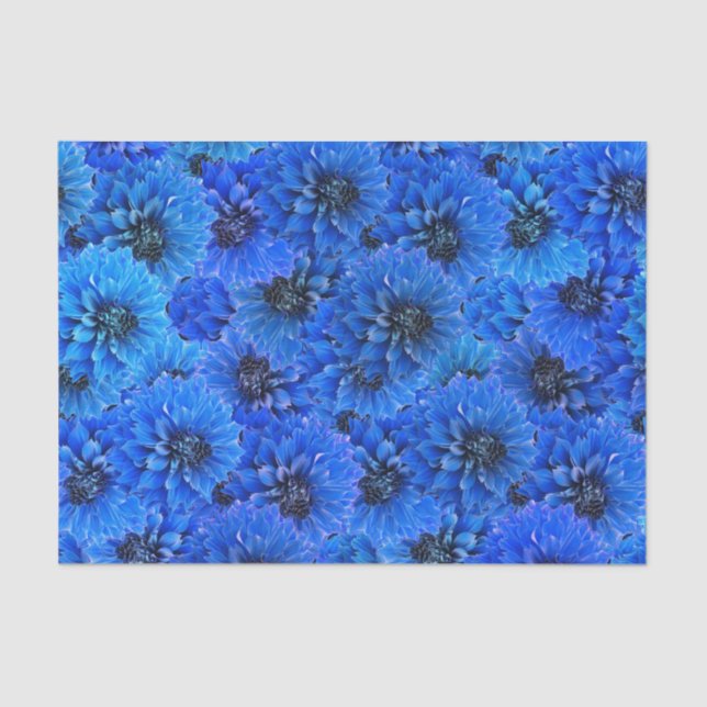 Papier Mousseline Dahlias en bleu royal - design floral, (Recto)