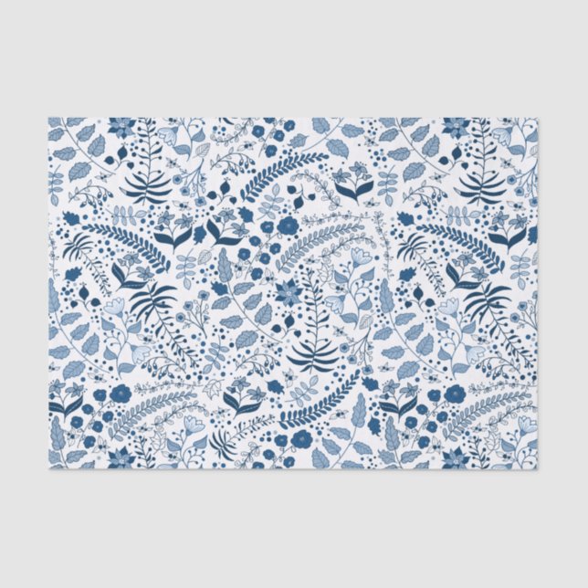 Papier Mousseline Dainty Blue Flowers style Boho (Recto)