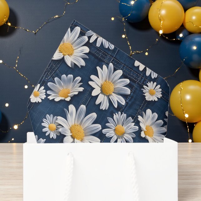 Papier Mousseline Daisies on Blue Denim Birthday  (Créateur téléchargé)