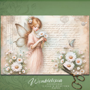 Papier Mousseline Daisy Fairy & Butfly Script Ephemera Decoupage