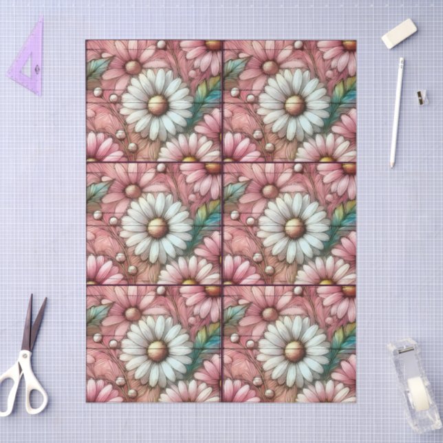 Papier Mousseline Daisy Pastel Rose Blanc Floral Daisy (Artisanat)
