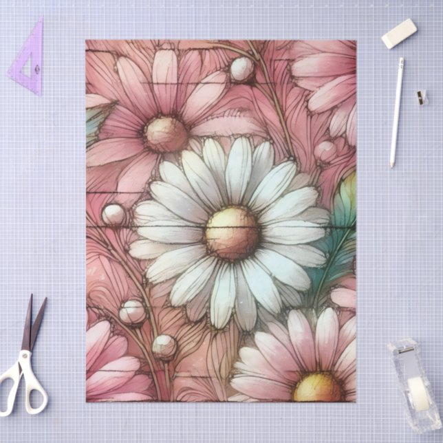 Papier Mousseline Daisy Pastel Rose Blanc Floral Daisy (Artisanat)
