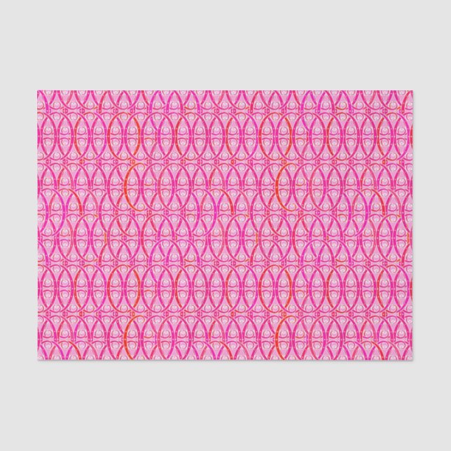 Papier Mousseline damas arabesque - fraise rose (Recto)