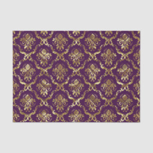 Papier Mousseline Damas Floral Or & Arrière - plan Purple Personnali