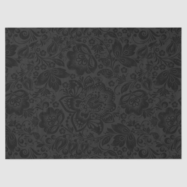 Papier Mousseline Damas florale noire avec arrière - plan gris foncé (Recto)