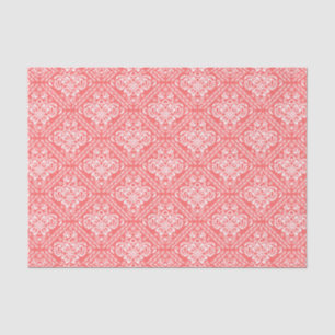 Papier Mousseline Damas florales blanches et Arrière - plan corail-r