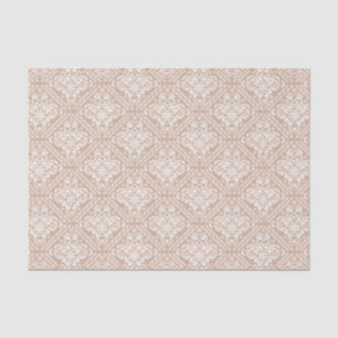 Papier Mousseline Damas florales blanches et Arrière - plan tan