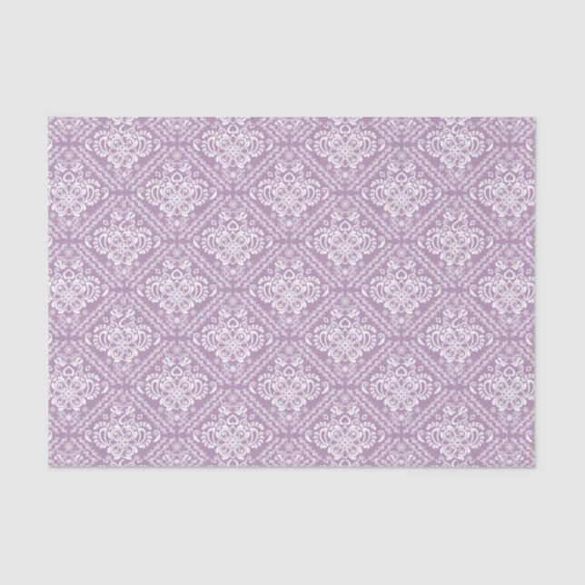 Papier Mousseline Damas florales blanches & Plum violet Arrière - pl (Recto)