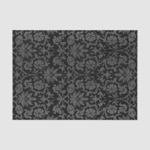 Papier Mousseline Damas florales noir et gris