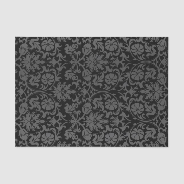 Papier Mousseline Damas florales noir et gris (Recto)