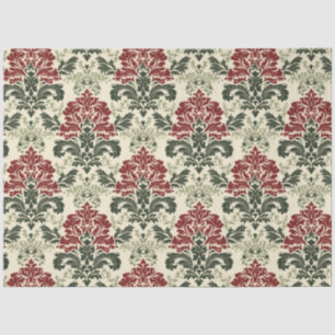 Papier Mousseline Damas français : Noël rouge et vert