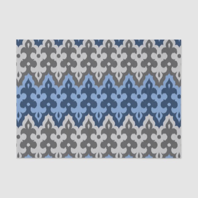 Papier Mousseline Damas Ikat marocain, bleu et gris / gris (Recto)