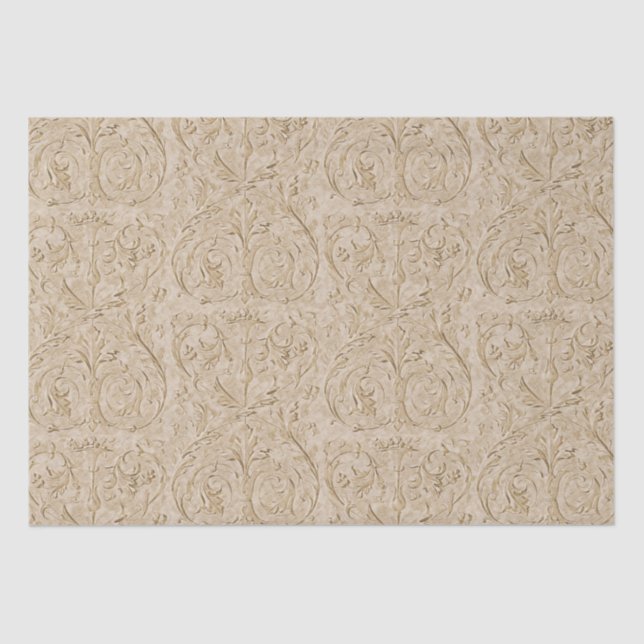 Papier Mousseline Damas Renaissance Sepia Acanthus Leaf (Recto)