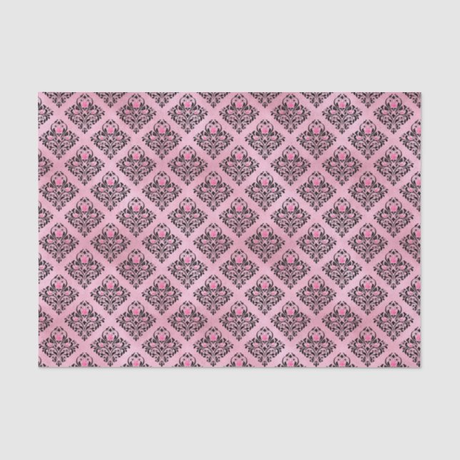 Papier Mousseline Damas rose et noir (Recto)