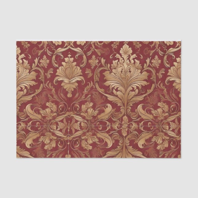 Papier Mousseline Damas rouge avec découpage Motif or (Recto)