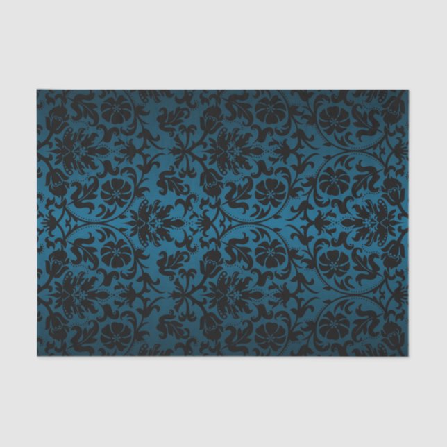 Papier Mousseline Damas Turquoise noir et bleu (Recto)