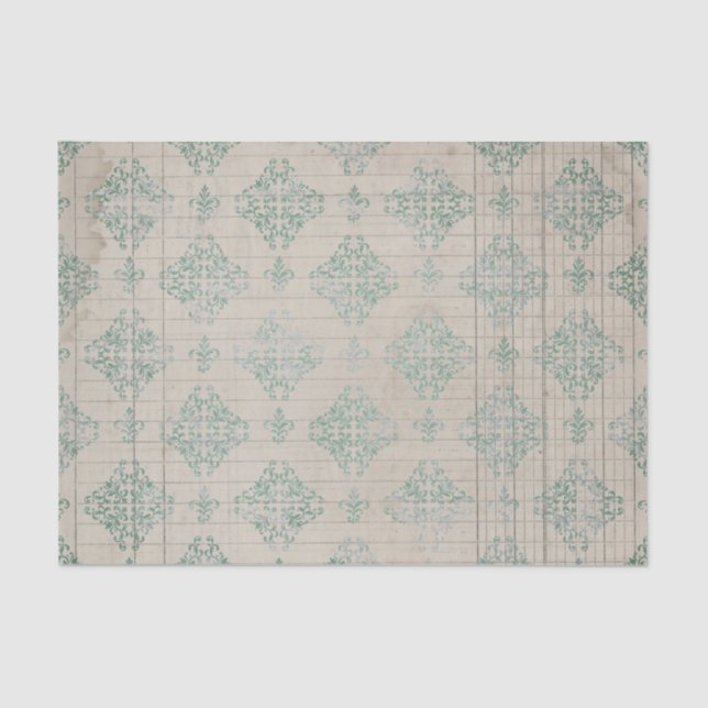 Papier Mousseline Damas Turquoises détendues (Recto)