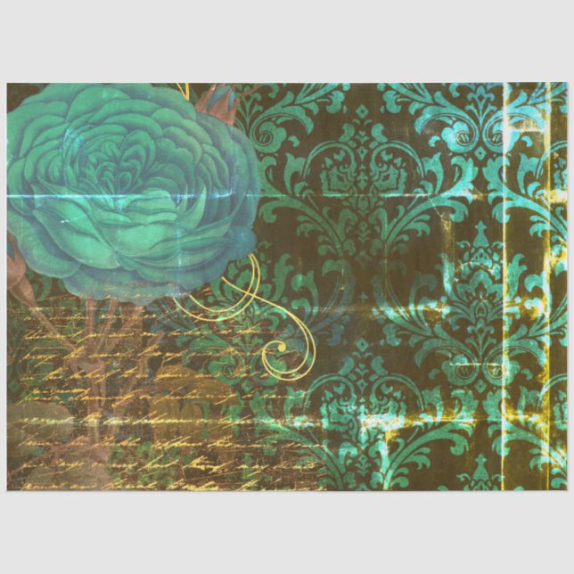 Papier Mousseline Damask blue Flowers- Steampunk grunge  (Recto)