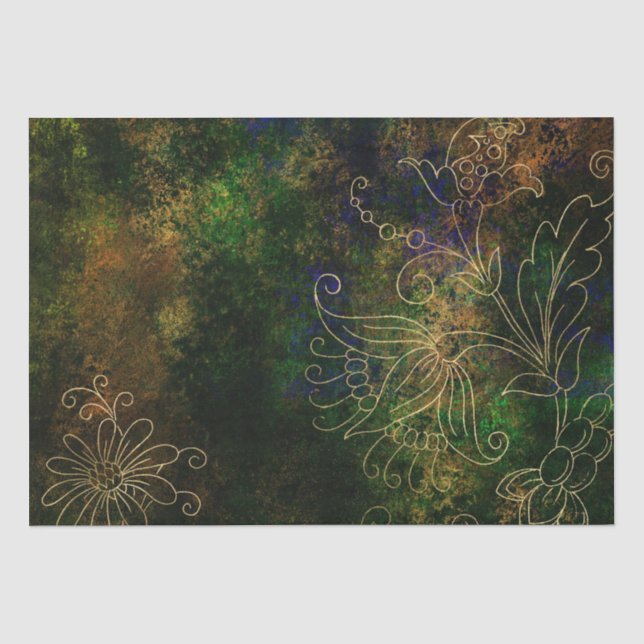 Papier Mousseline Damask Floral Grunge doré (Recto)